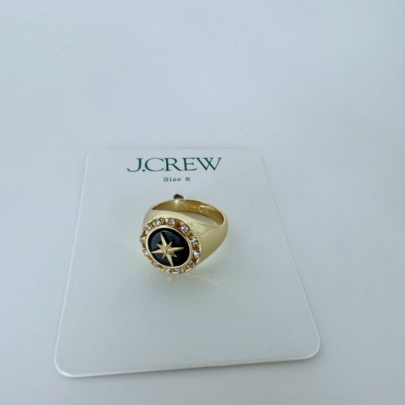 NWT J.Crew Onyx Medallion Gold Plated Ring for Women Size 8 - Picture 3 of 7